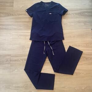 FIGS Navy Blue Livingston Pant Caterina Top Scrub Set Uniform Women's size Small